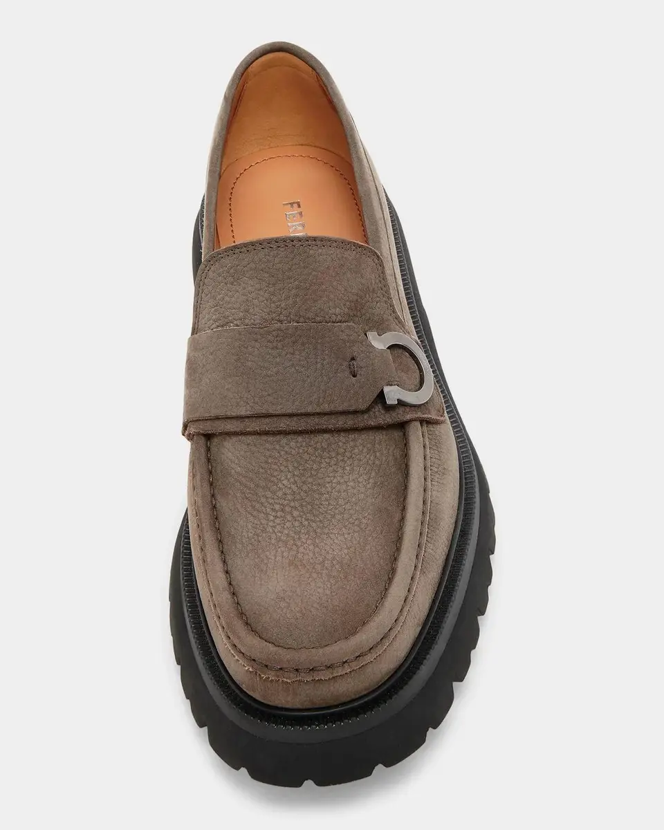 Ferragamo Men's Andover Suede Lug-Sole Loafers | Thumbnail 4
