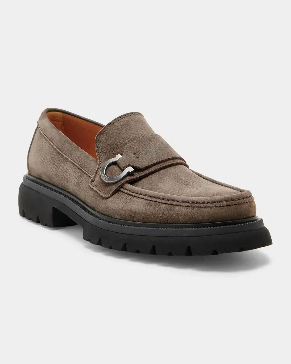 Ferragamo Men's Andover Suede Lug-Sole Loafers | Thumbnail 5