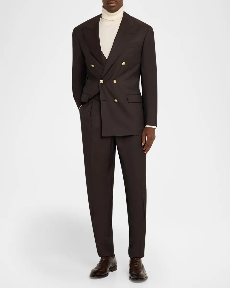 Brunello Cucinelli Men's Wool and Cashmere Chevron Double-Breasted Suit | Thumbnail 2 Brunello Cucinelli Men's Wool and Cashmere Chevron Double-Breasted Suit | Thumbnail 2