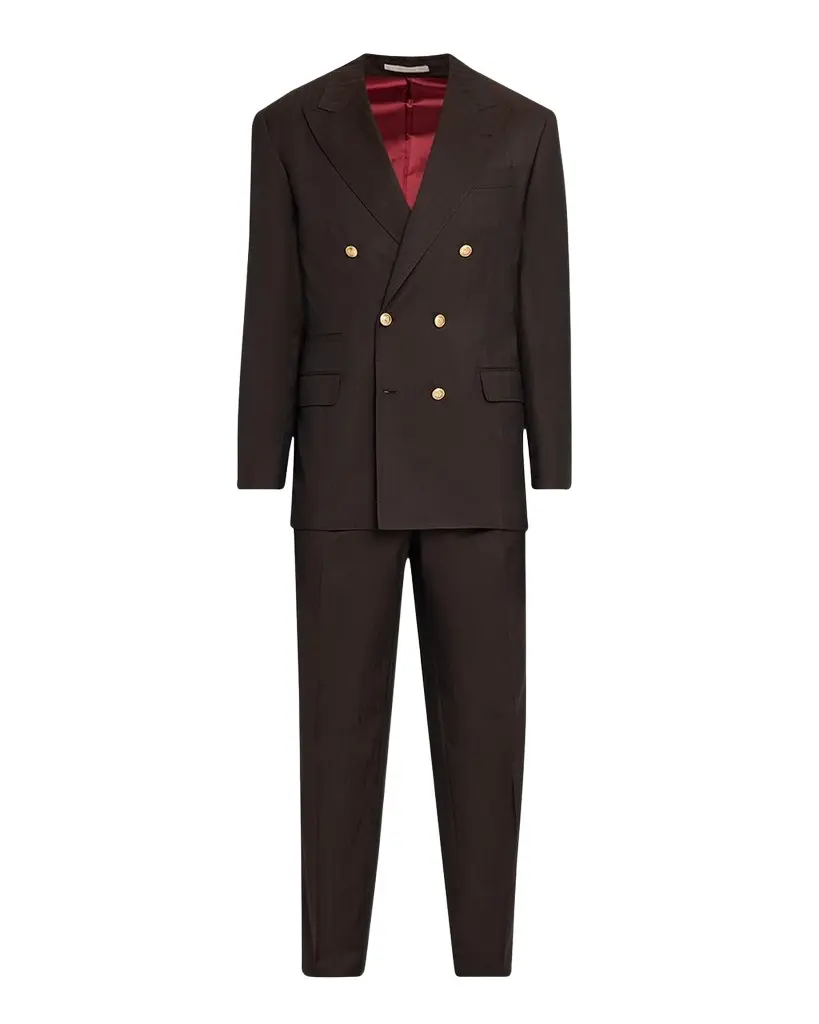 Brunello Cucinelli Men's Wool and Cashmere Chevron Double-Breasted Suit | Image 1 Brunello Cucinelli Men's Wool and Cashmere Chevron Double-Breasted Suit | Image 1