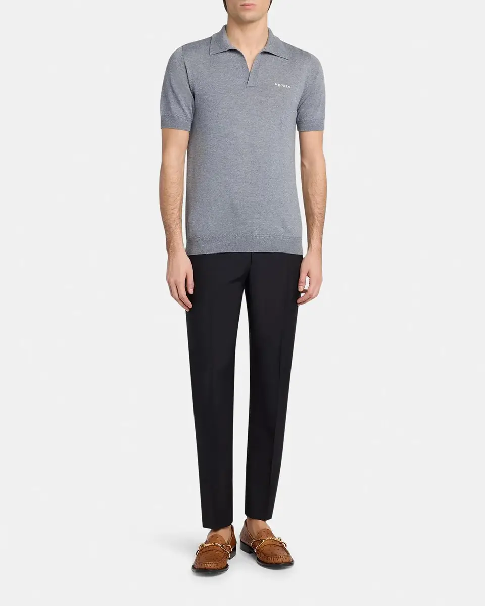 Alexander McQueen Men's Wool Knit Johnny Collar Short-Sleeve Polo Sweater | Thumbnail 2 Alexander McQueen Men's Wool Knit Johnny Collar Short-Sleeve Polo Sweater | Thumbnail 2