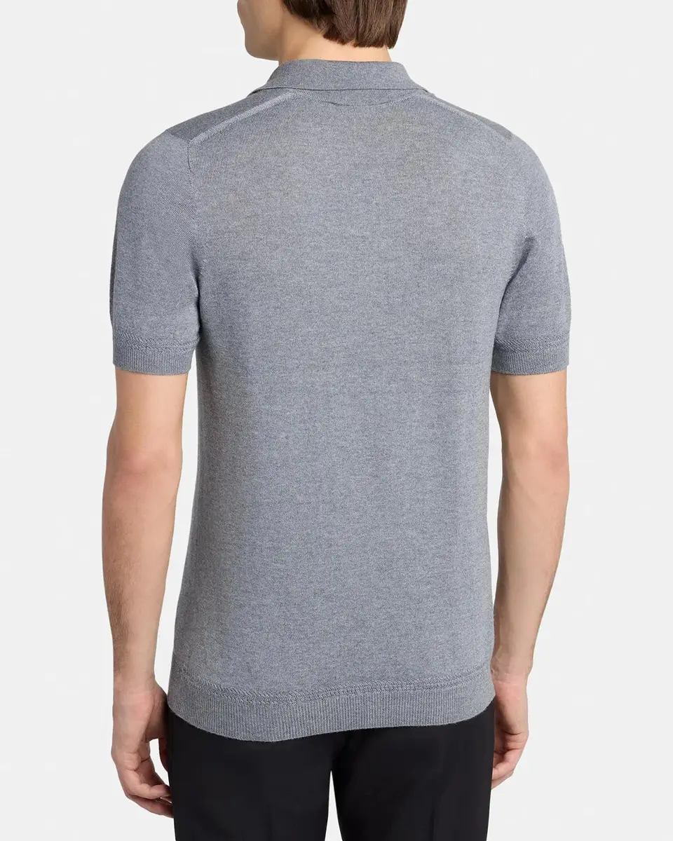 Alexander McQueen Men's Wool Knit Johnny Collar Short-Sleeve Polo Sweater | Thumbnail 3 Alexander McQueen Men's Wool Knit Johnny Collar Short-Sleeve Polo Sweater | Thumbnail 3