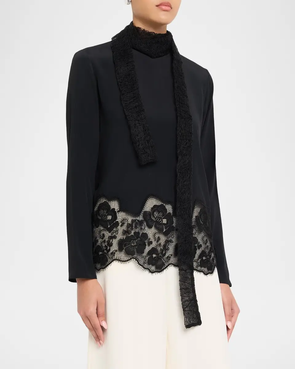 Fabiana Filippi Lace-Trim Crepe De Chine Blouse | Thumbnail 4