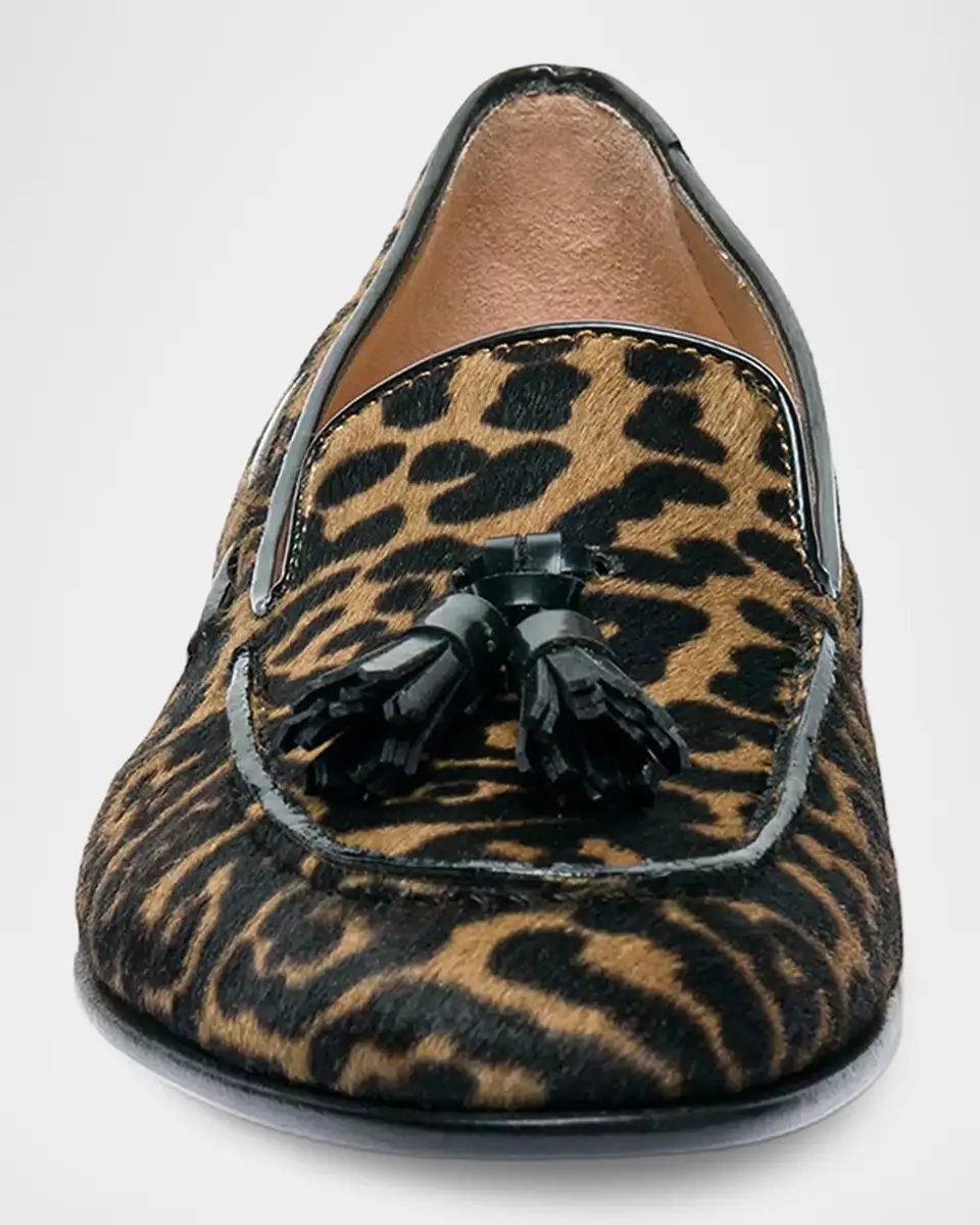 Santoni Leopard Calf Hair Tassel Loafers | Thumbnail 4