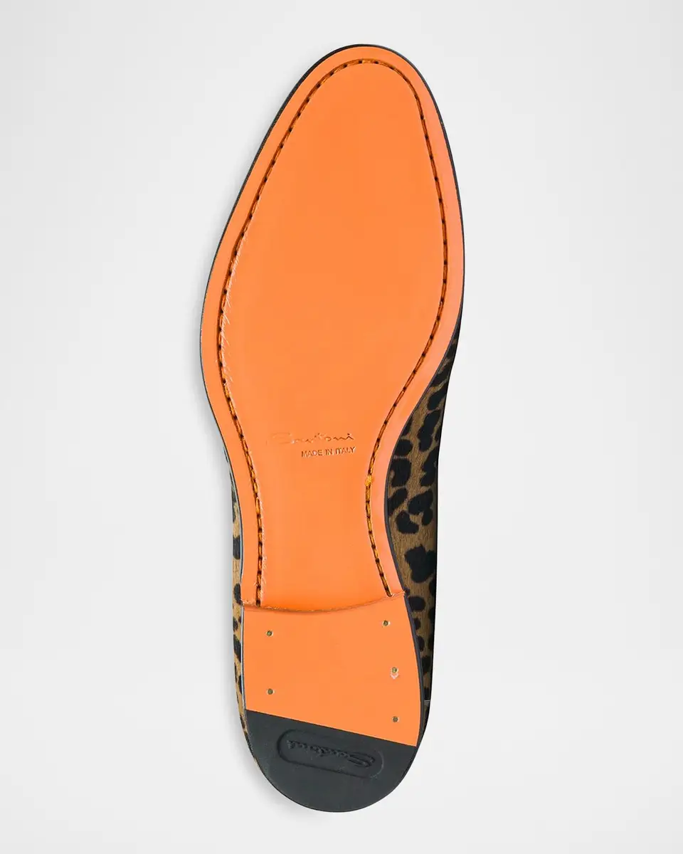Santoni Leopard Calf Hair Tassel Loafers | Thumbnail 6