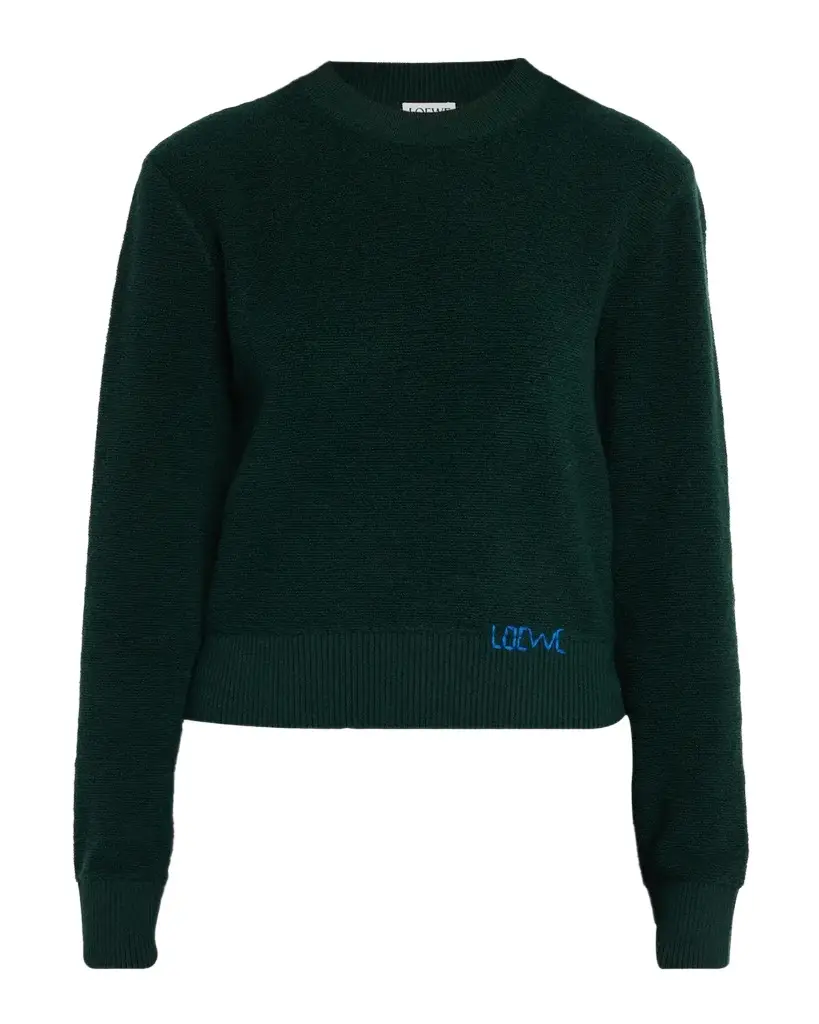 LOEWE Logo Embroidered Wool Crewneck Sweater | Image 1 LOEWE Logo Embroidered Wool Crewneck Sweater | Image 1