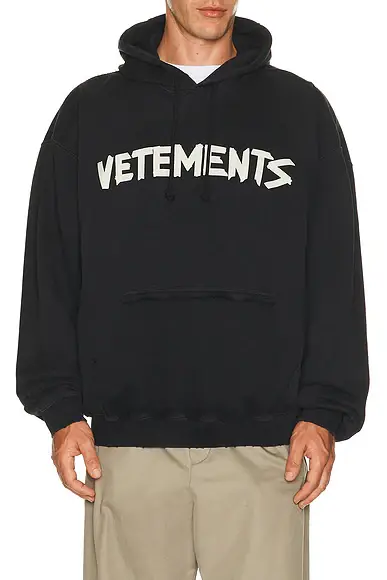 Vetements Tape Logo Destroyed Hoodie | Image 1 Vetements Tape Logo Destroyed Hoodie | Image 1