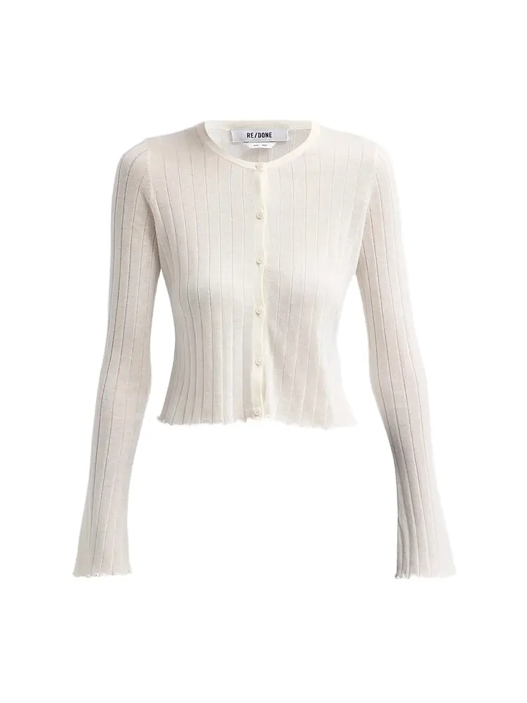 RE/DONE Women's Isabelle Rib-Knit Cardigan - White - Size Large | Image 1 RE/DONE Women's Isabelle Rib-Knit Cardigan - White - Size Large | Image 1