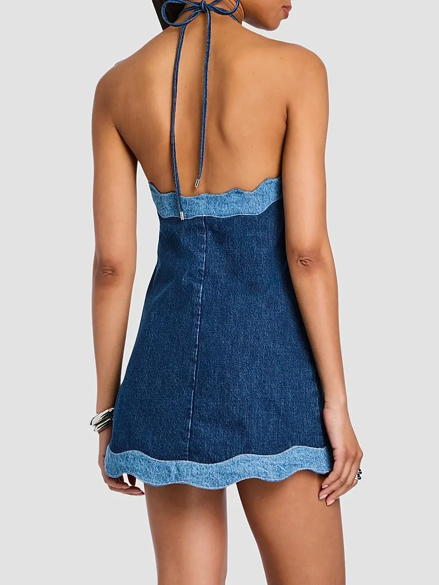 Retrofête Women's Tasia Denim Halter Mini Dress | Thumbnail 3 Retrofête Women's Tasia Denim Halter Mini Dress | Thumbnail 3