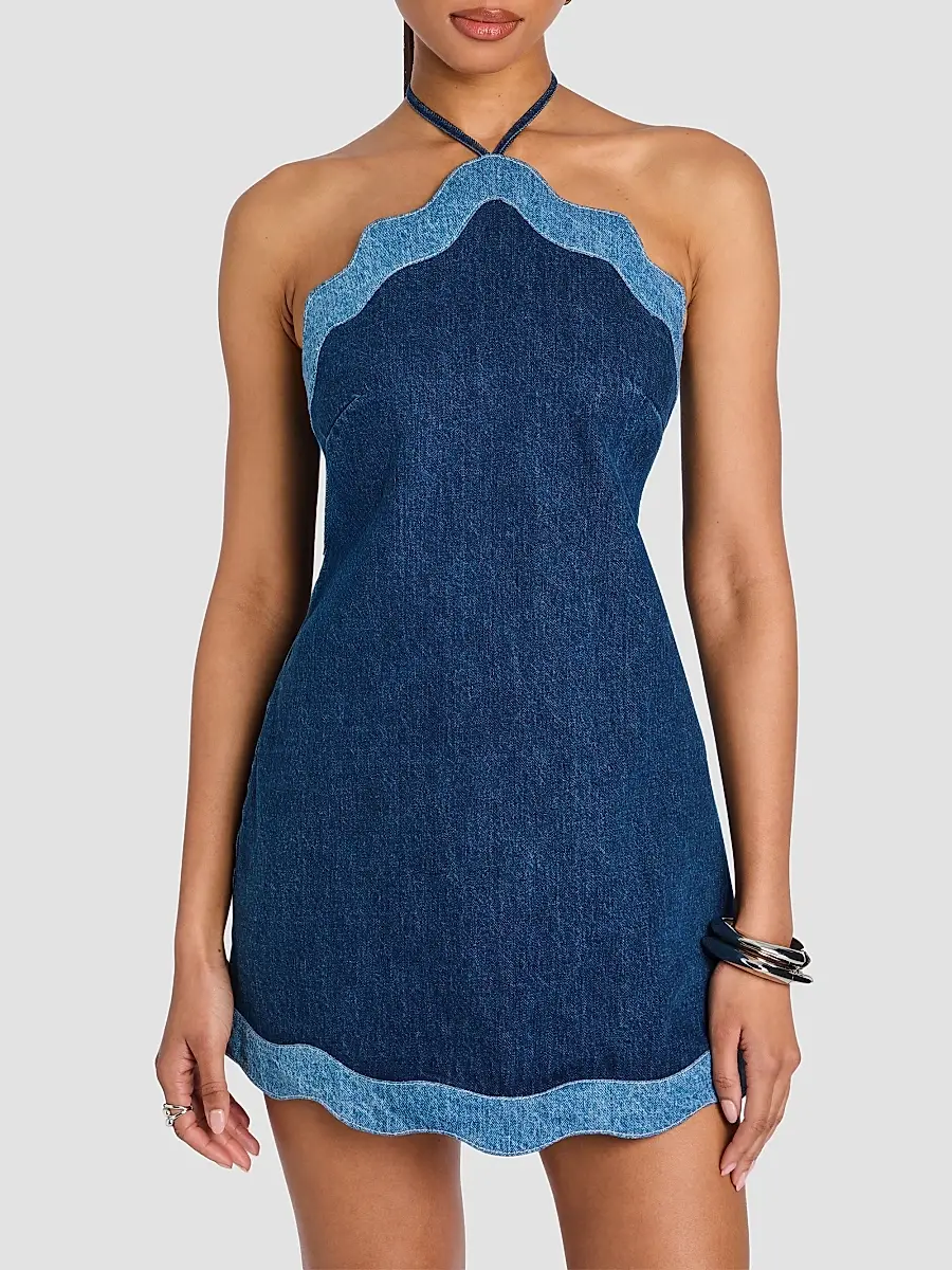 Retrofête Women's Tasia Denim Halter Mini Dress | Thumbnail 4 Retrofête Women's Tasia Denim Halter Mini Dress | Thumbnail 4
