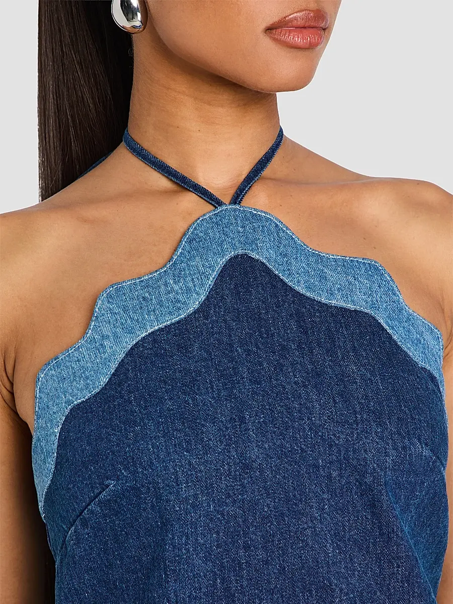Retrofête Women's Tasia Denim Halter Mini Dress | Thumbnail 5 Retrofête Women's Tasia Denim Halter Mini Dress | Thumbnail 5