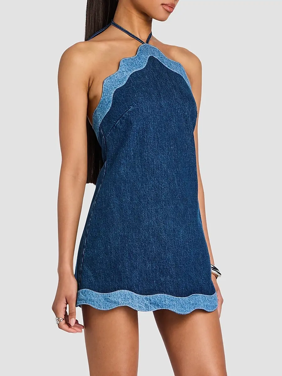 Retrofête Women's Tasia Denim Halter Mini Dress | Thumbnail 6 Retrofête Women's Tasia Denim Halter Mini Dress | Thumbnail 6