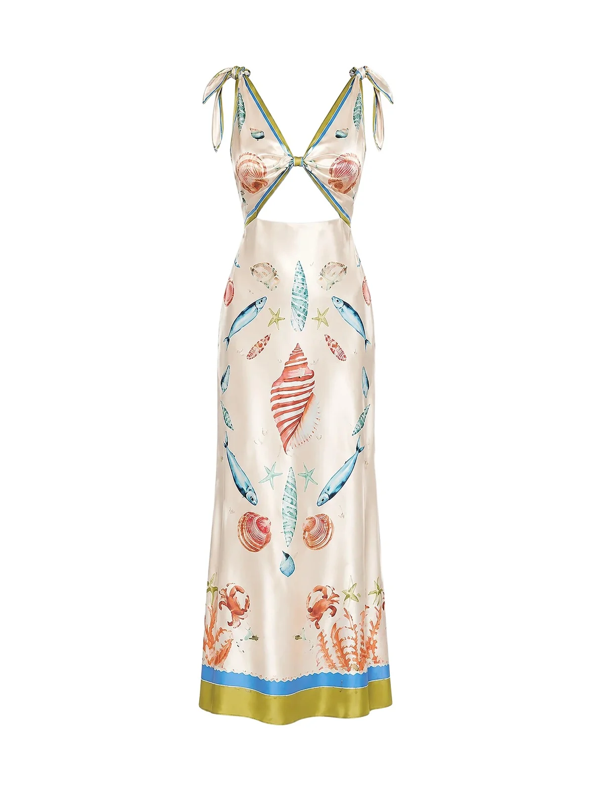 Women's Carlotte Seashell-Print Silk Satin Midi Dress Women's Carlotte Seashell-Print Silk Satin Midi Dress