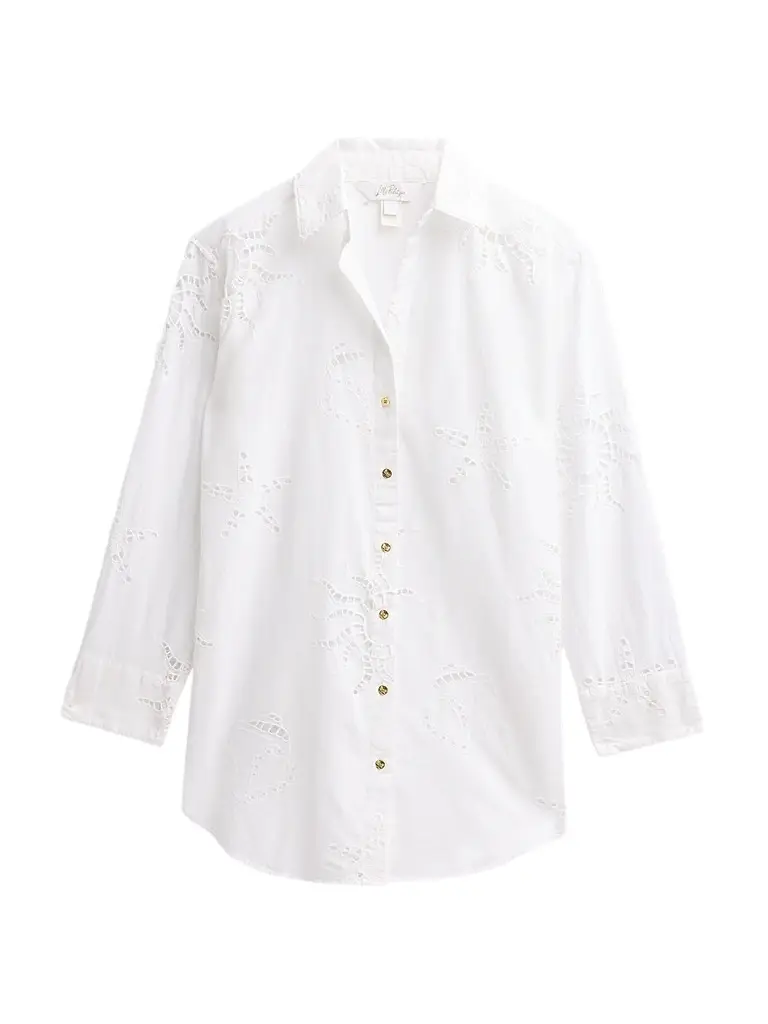 Lilly Pulitzer Women's Kwitney Eyelet Cotton Cover-Up Shirt - Resort White | Image 1 Lilly Pulitzer Women's Kwitney Eyelet Cotton Cover-Up Shirt - Resort White | Image 1