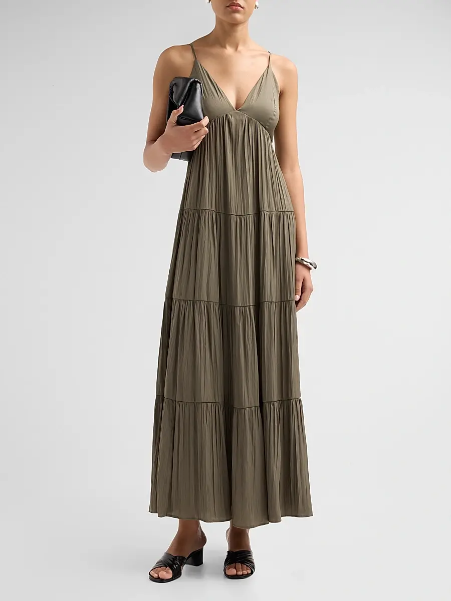 L'Agence Women's Lua Tiered Satin Maxi Dress | Thumbnail 2