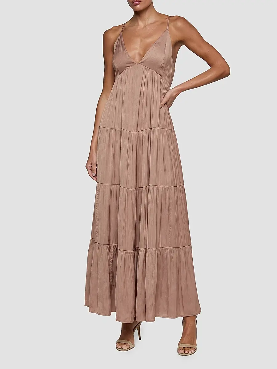 L'Agence Women's Lua Tiered Satin Maxi Dress | Thumbnail 3