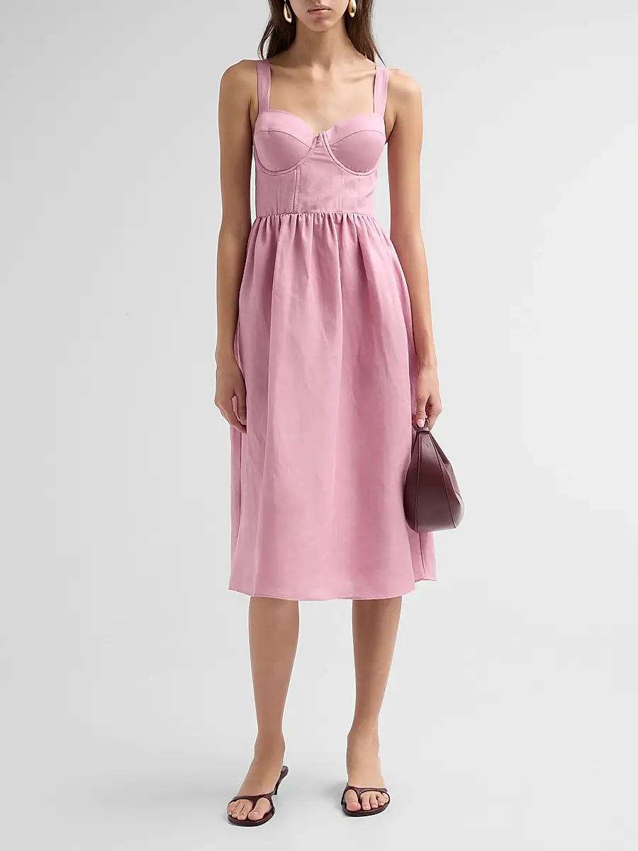L'Agence Women's Tiani Bustier Linen-Blend Midi Dress | Thumbnail 2 L'Agence Women's Tiani Bustier Linen-Blend Midi Dress | Thumbnail 2