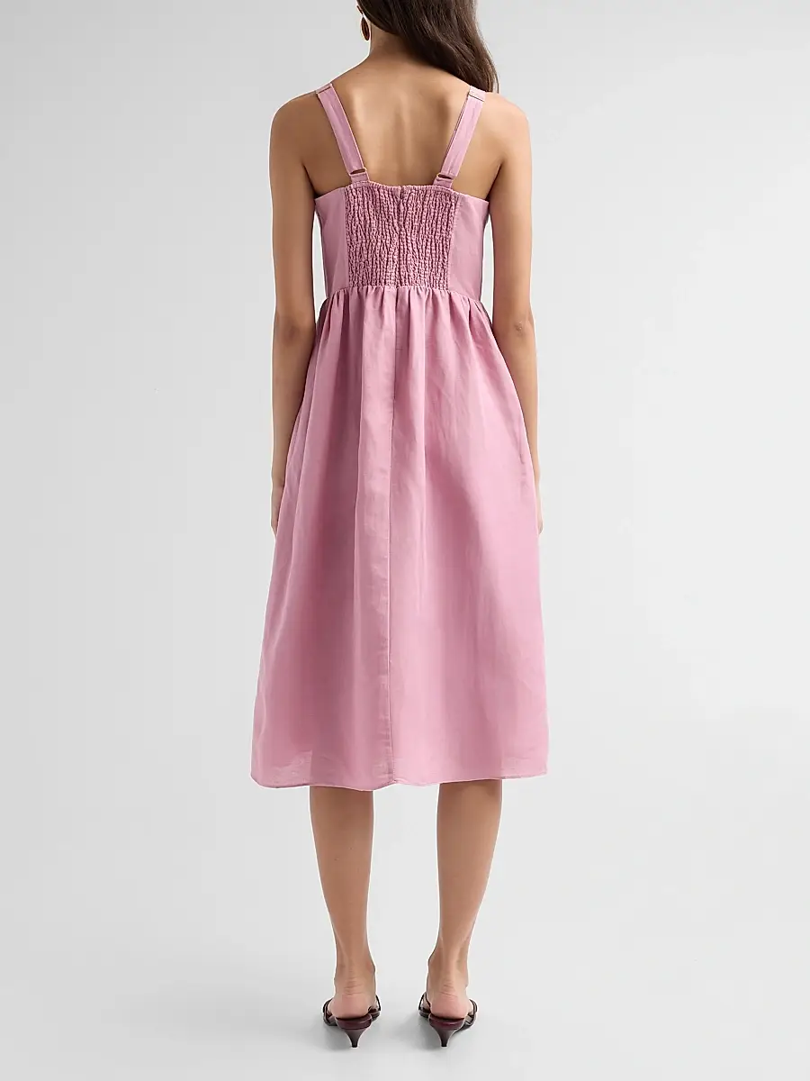 L'Agence Women's Tiani Bustier Linen-Blend Midi Dress | Thumbnail 3 L'Agence Women's Tiani Bustier Linen-Blend Midi Dress | Thumbnail 3