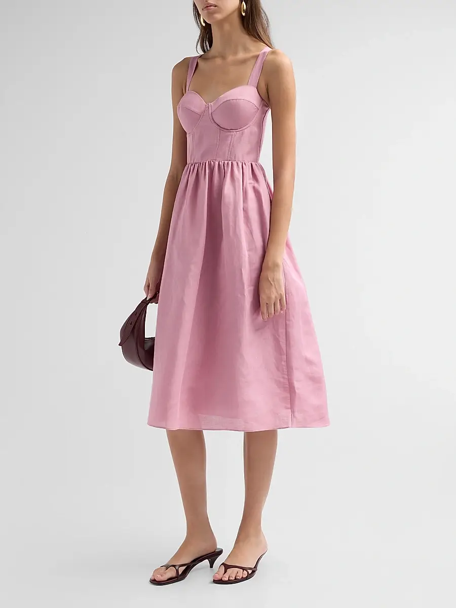 L'Agence Women's Tiani Bustier Linen-Blend Midi Dress | Thumbnail 4 L'Agence Women's Tiani Bustier Linen-Blend Midi Dress | Thumbnail 4
