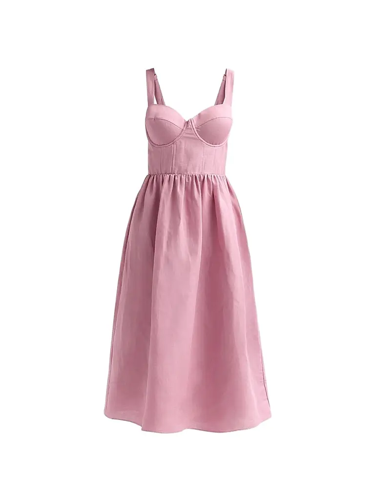 L'Agence Women's Tiani Bustier Linen-Blend Midi Dress - Lilas | Image 1 L'Agence Women's Tiani Bustier Linen-Blend Midi Dress - Lilas | Image 1