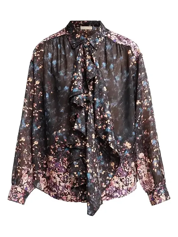 Women's Gesture Floral Silk Ruffle Blouse
