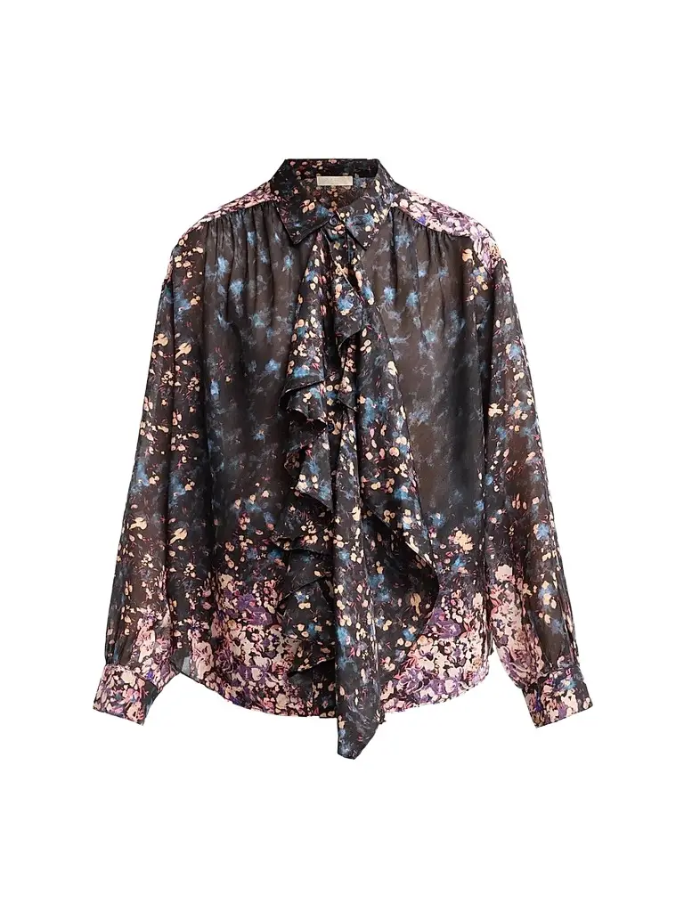 Ulla Johnson Women's Gesture Floral Silk Ruffle Blouse - Eclipse | Image 1 Ulla Johnson Women's Gesture Floral Silk Ruffle Blouse - Eclipse | Image 1