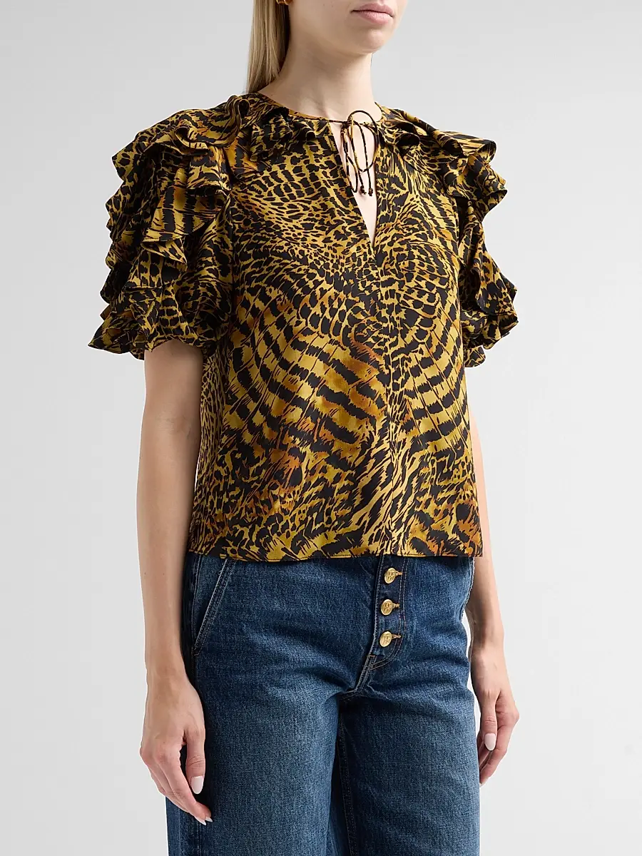 Ulla Johnson Women's Josephine Animal-Print Silk Top | Thumbnail 4 Ulla Johnson Women's Josephine Animal-Print Silk Top | Thumbnail 4