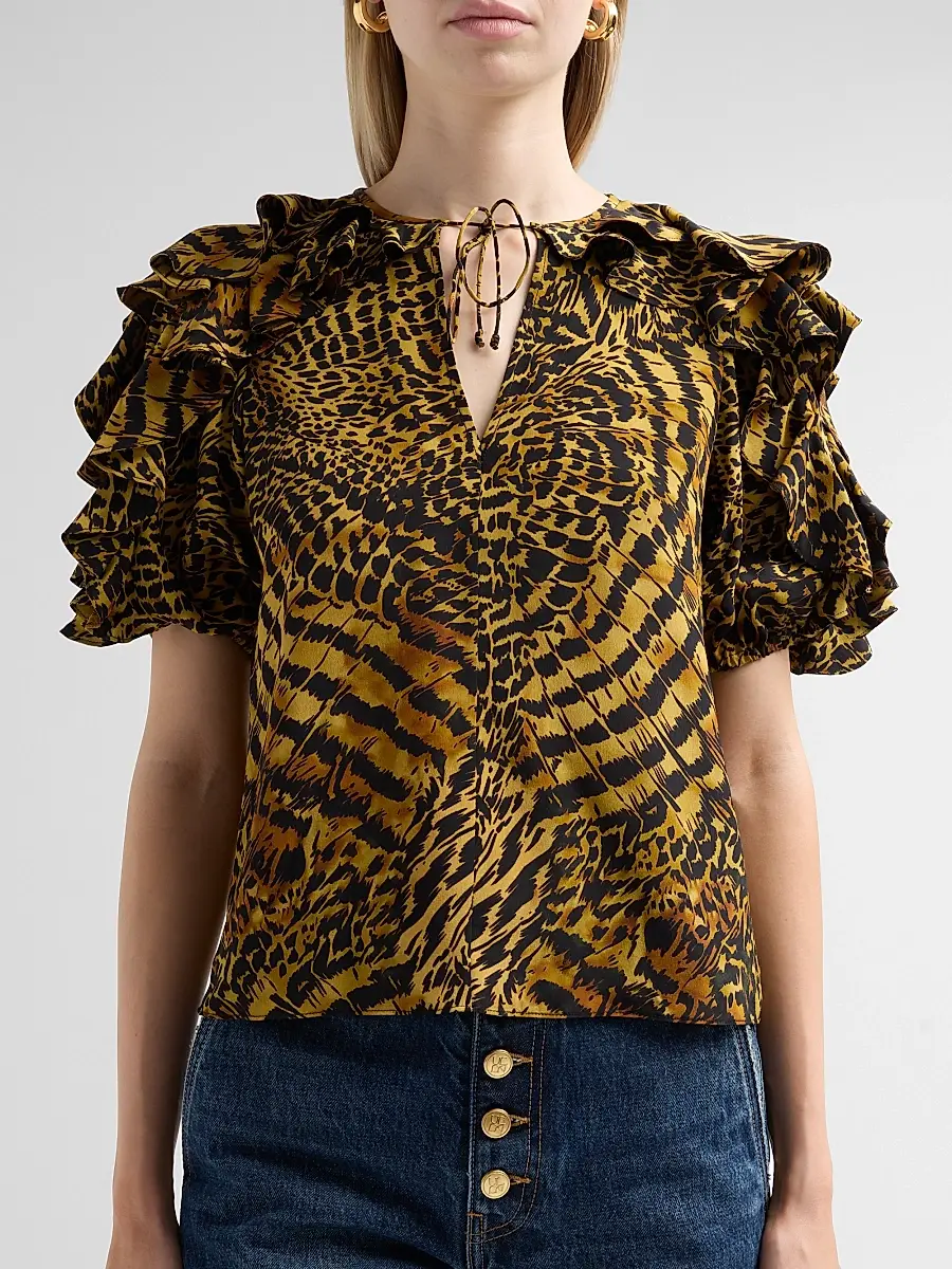 Ulla Johnson Women's Josephine Animal-Print Silk Top | Thumbnail 5 Ulla Johnson Women's Josephine Animal-Print Silk Top | Thumbnail 5