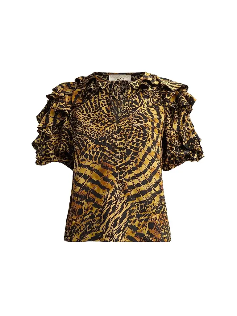 Ulla Johnson Women's Josephine Animal-Print Silk Top - Wren | Image 1 Ulla Johnson Women's Josephine Animal-Print Silk Top - Wren | Image 1