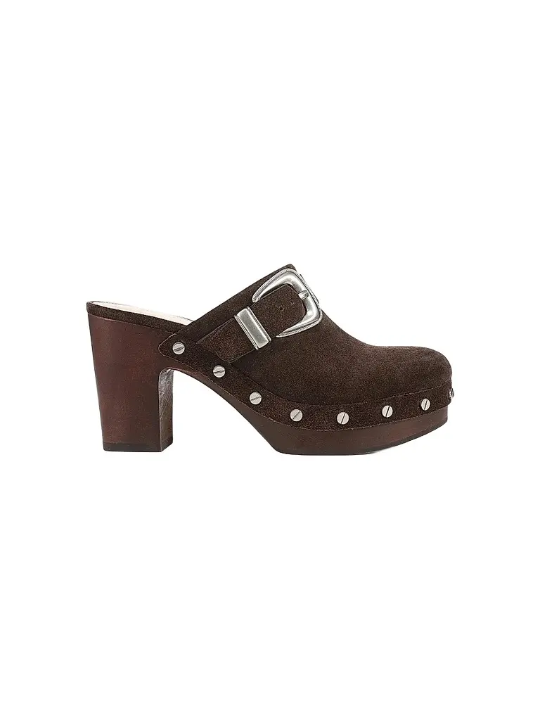 Veronica Beard Women's Larken 95MM Suede Clogs - Espresso | Image 1 Veronica Beard Women's Larken 95MM Suede Clogs - Espresso | Image 1
