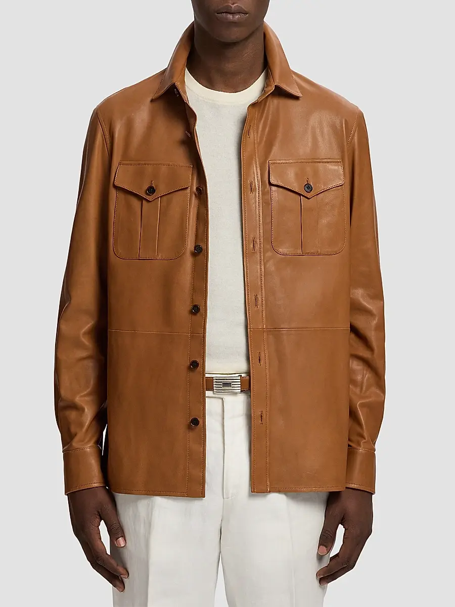 Ralph Lauren Purple Label Men's Barron Plonge Leather Shirt Jacket | Thumbnail 4