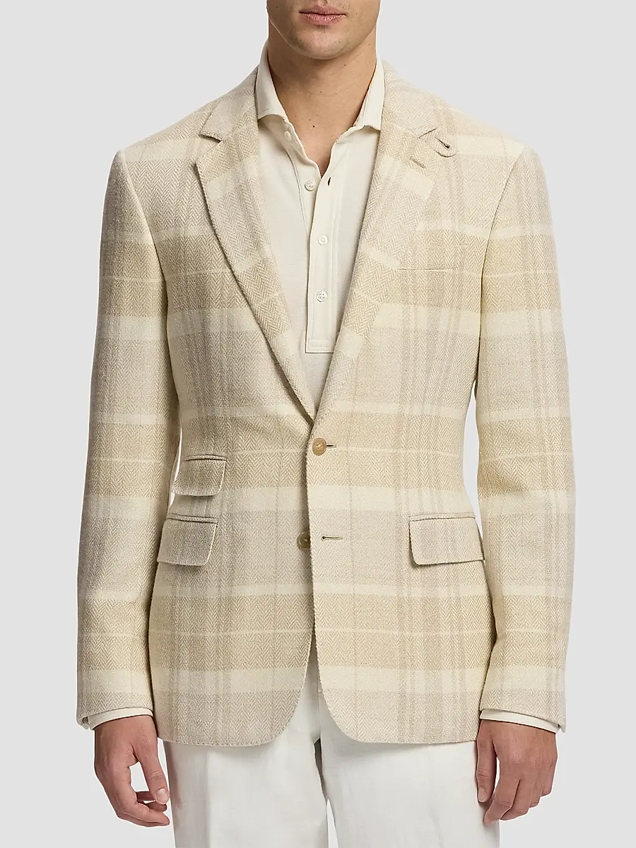 Ralph Lauren Purple Label Men's Kent Plaid Silk-Linen-Cashmere Single-Breasted Sport Coat | Thumbnail 3 Ralph Lauren Purple Label Men's Kent Plaid Silk-Linen-Cashmere Single-Breasted Sport Coat | Thumbnail 3