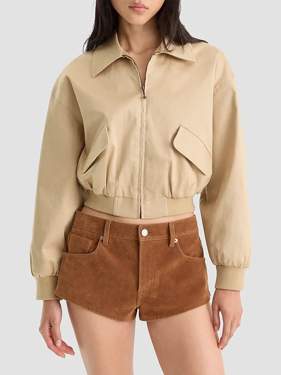 GOOD AMERICAN Women's The Twill Cropped Bomber Jacket | Thumbnail 4 GOOD AMERICAN Women's The Twill Cropped Bomber Jacket | Thumbnail 4
