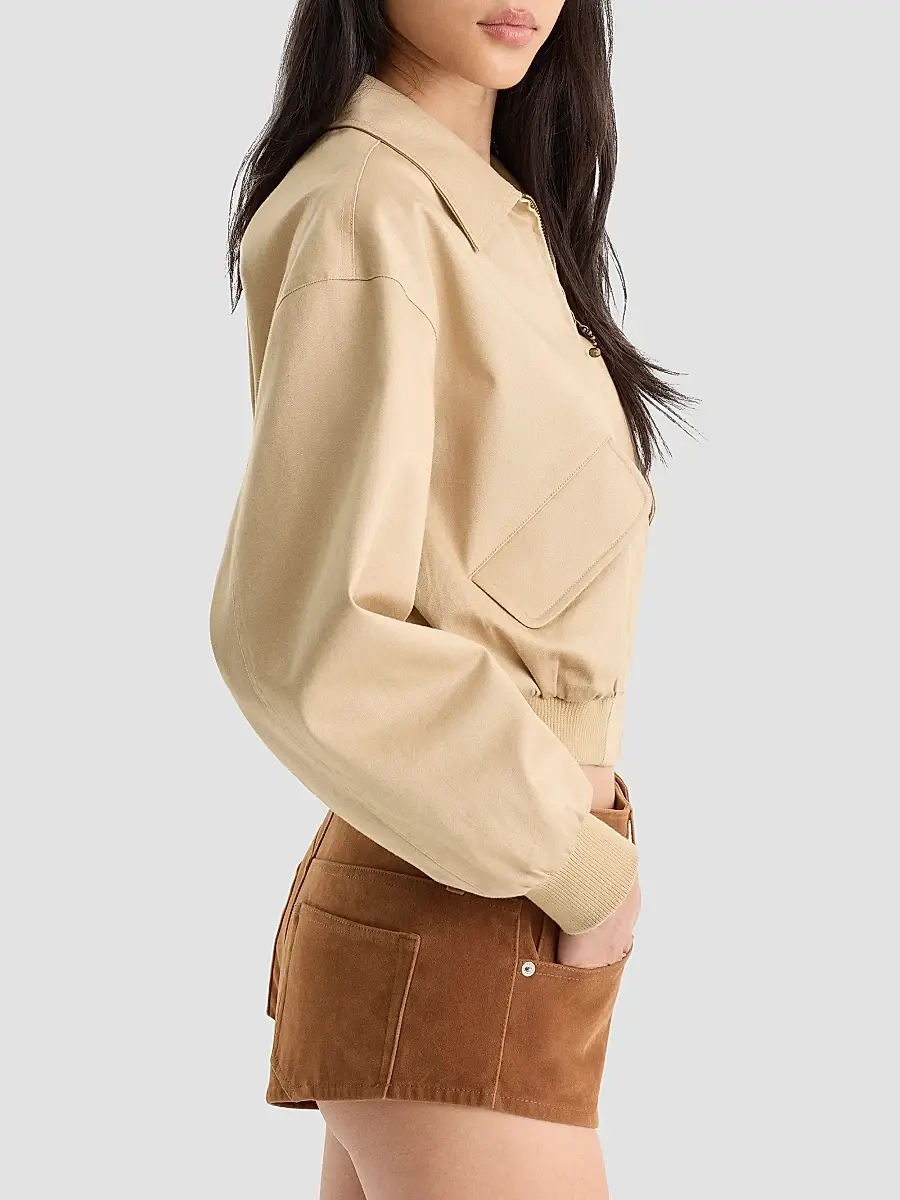GOOD AMERICAN Women's The Twill Cropped Bomber Jacket | Thumbnail 5 GOOD AMERICAN Women's The Twill Cropped Bomber Jacket | Thumbnail 5