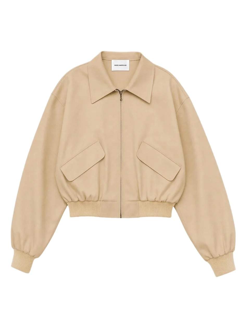 GOOD AMERICAN Women's The Twill Cropped Bomber Jacket