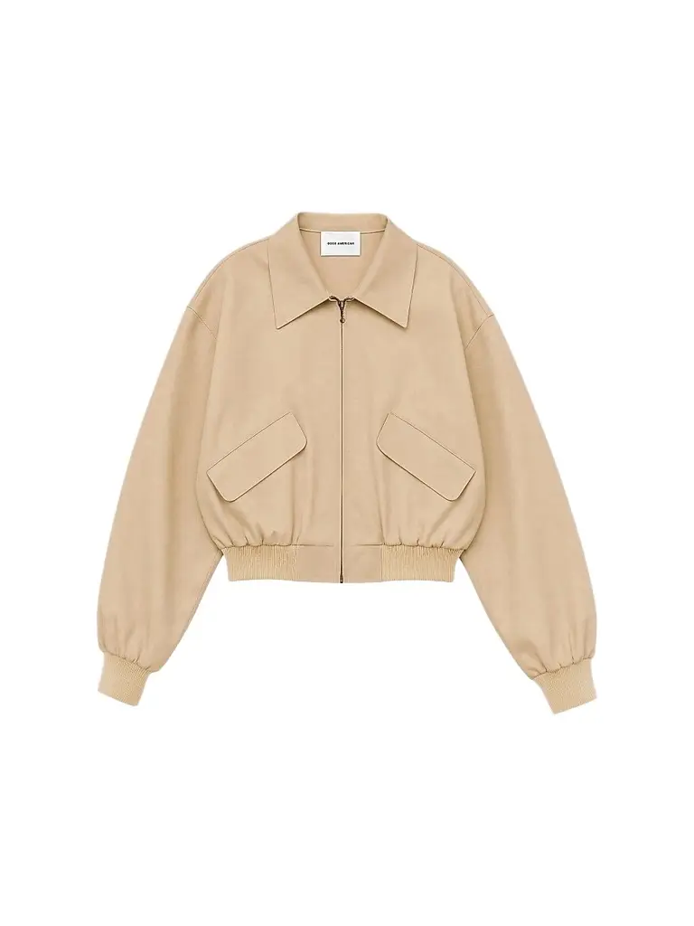 GOOD AMERICAN Women's The Twill Cropped Bomber Jacket