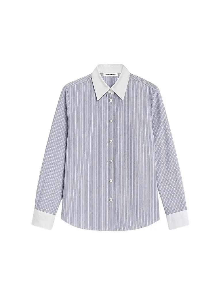 GOOD AMERICAN Women's The Oxford Contrast Shirt - Slate Blue Stripe - Size XS | Image 1 GOOD AMERICAN Women's The Oxford Contrast Shirt - Slate Blue Stripe - Size XS | Image 1