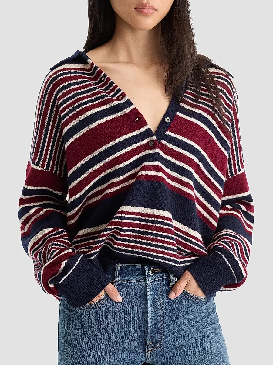 GOOD AMERICAN Women's The Oversized Striped Rugby Sweater | Thumbnail 4