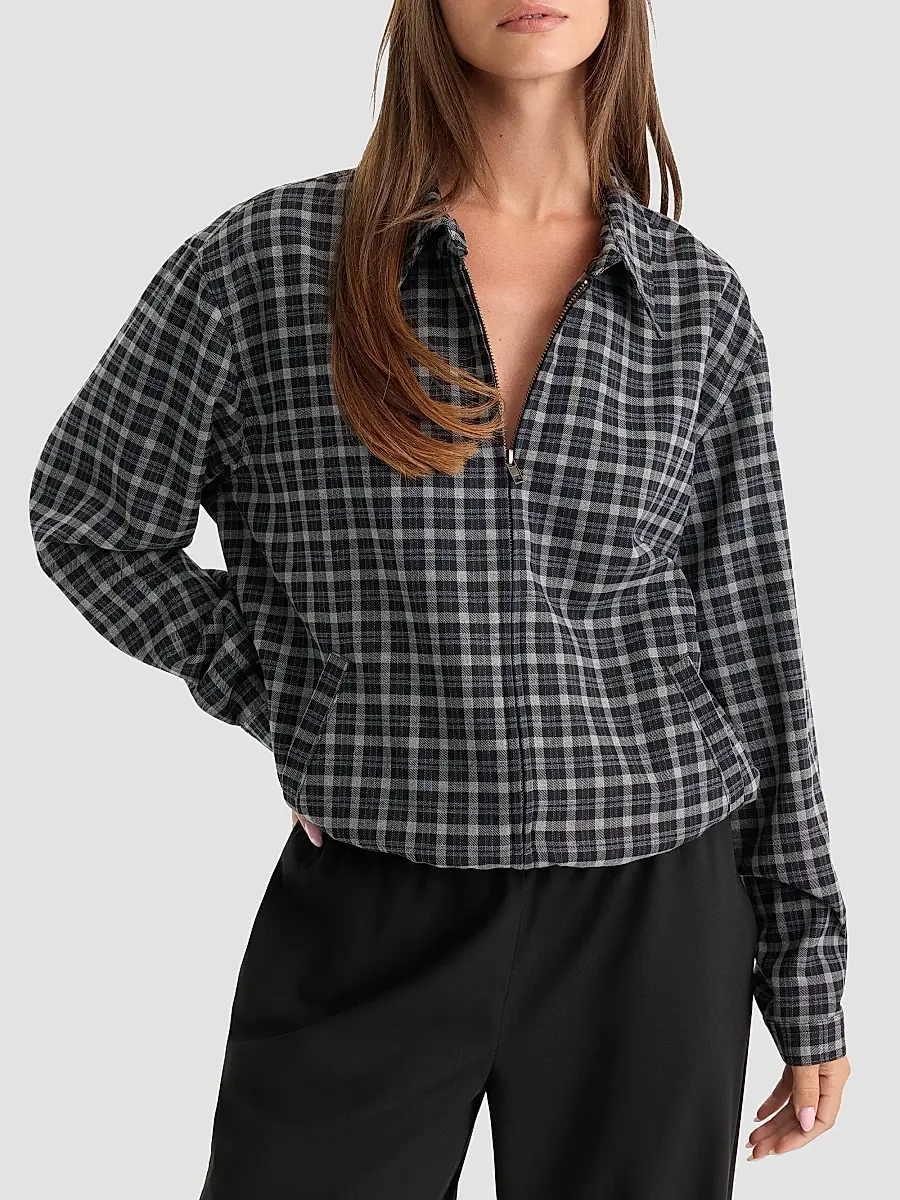GOOD AMERICAN Women's The Lightweight Plaid Bomber Jacket | Thumbnail 4 GOOD AMERICAN Women's The Lightweight Plaid Bomber Jacket | Thumbnail 4