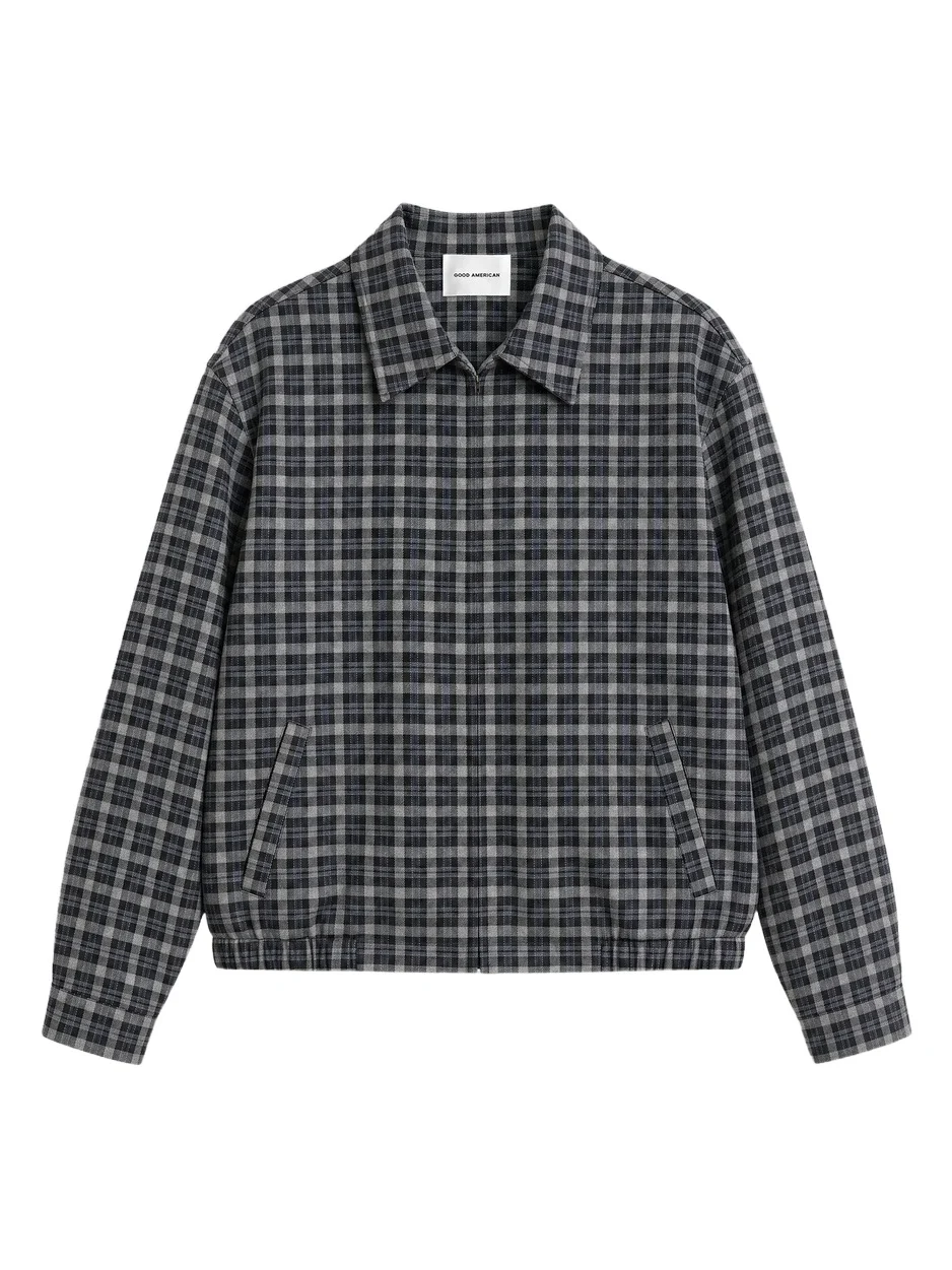 GOOD AMERICAN Women's The Lightweight Plaid Bomber Jacket