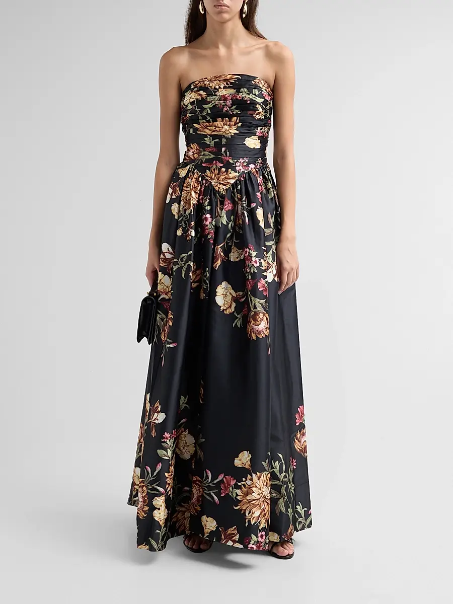 Hemant & Nandita Women's Floral Ruched Strapless Maxi Dress | Thumbnail 2 Hemant & Nandita Women's Floral Ruched Strapless Maxi Dress | Thumbnail 2