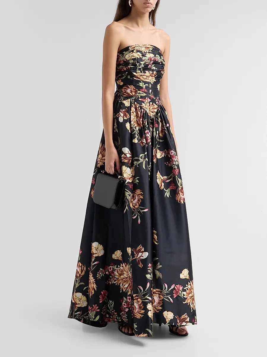 Hemant & Nandita Women's Floral Ruched Strapless Maxi Dress | Thumbnail 4 Hemant & Nandita Women's Floral Ruched Strapless Maxi Dress | Thumbnail 4