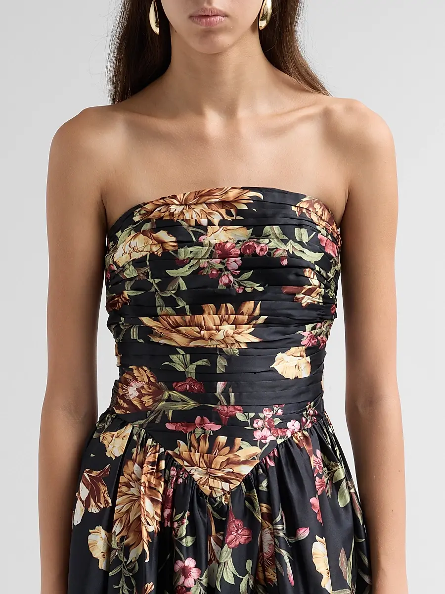 Hemant & Nandita Women's Floral Ruched Strapless Maxi Dress | Thumbnail 5 Hemant & Nandita Women's Floral Ruched Strapless Maxi Dress | Thumbnail 5