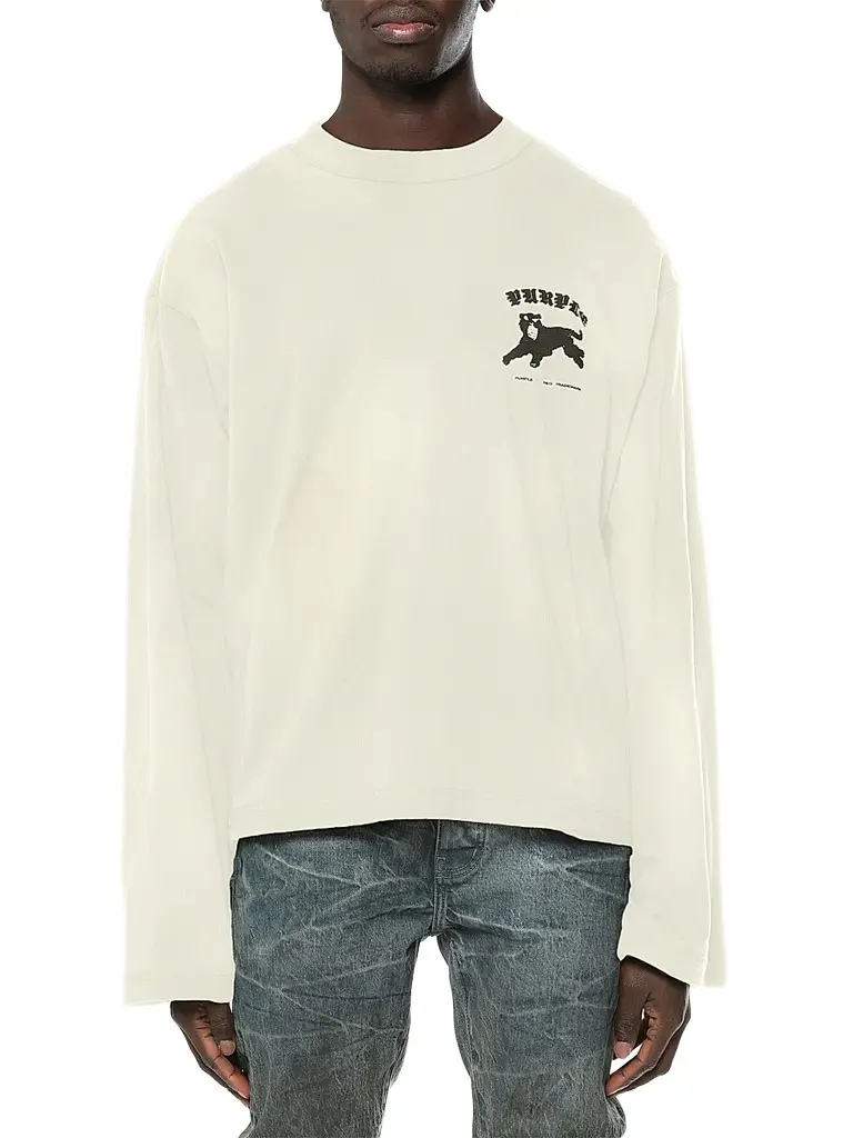 Purple Brand Men's Graphic Cotton Shirt - Off White | Image 1 Purple Brand Men's Graphic Cotton Shirt - Off White | Image 1