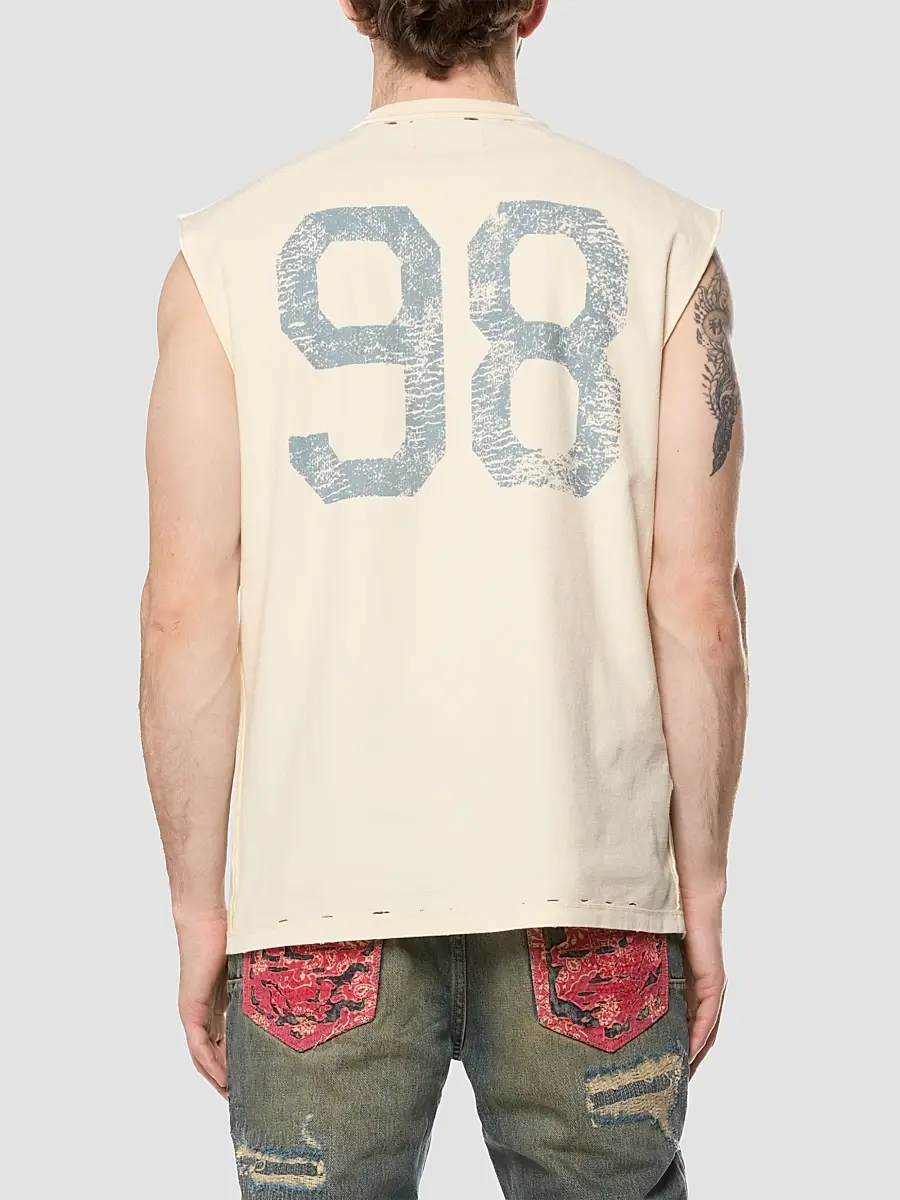 Purple Brand Men's Embellished Graphic Sleeveless Cotton T-Shirt | Thumbnail 2 Purple Brand Men's Embellished Graphic Sleeveless Cotton T-Shirt | Thumbnail 2