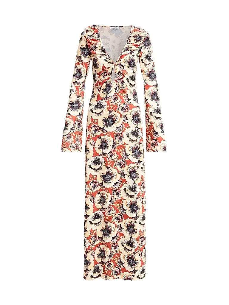 Eywasouls Malibu Women's Diana Floral Bell Sleeve Maxi Dress - Amber Poppy | Image 1 Eywasouls Malibu Women's Diana Floral Bell Sleeve Maxi Dress - Amber Poppy | Image 1