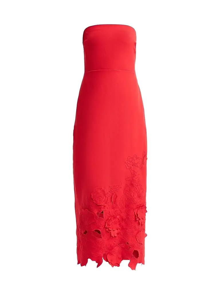 As It May Women's Maelle Crêpe Embroidered Midi Dress - Carmine Red | Image 1 As It May Women's Maelle Crêpe Embroidered Midi Dress - Carmine Red | Image 1