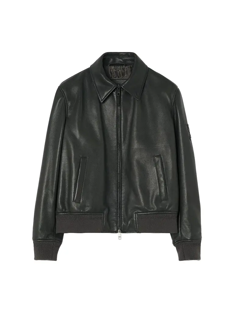 Burberry Men's Bloomsbury Leather Bomber Jacket - Soot Grey - Size 44 | Image 1 Burberry Men's Bloomsbury Leather Bomber Jacket - Soot Grey - Size 44 | Image 1