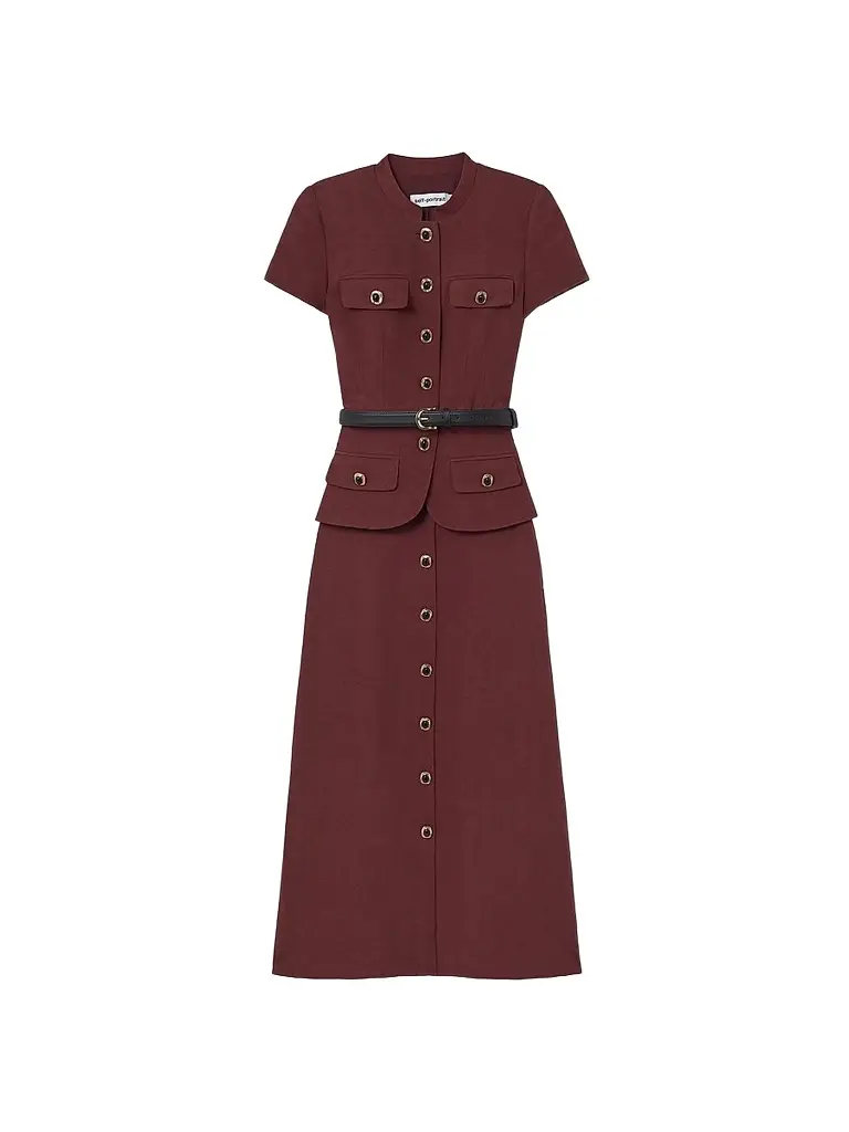 Self-Portrait Women's Peplum Linen-Blend Midi Dress | Image 1 Self-Portrait Women's Peplum Linen-Blend Midi Dress | Image 1
