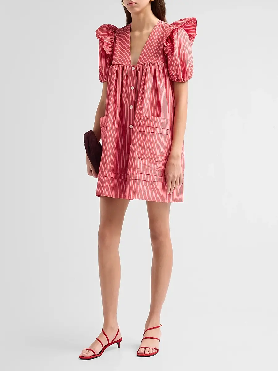 Ganni Women's Oxford Stripe Angel Minidress | Thumbnail 4 Ganni Women's Oxford Stripe Angel Minidress | Thumbnail 4